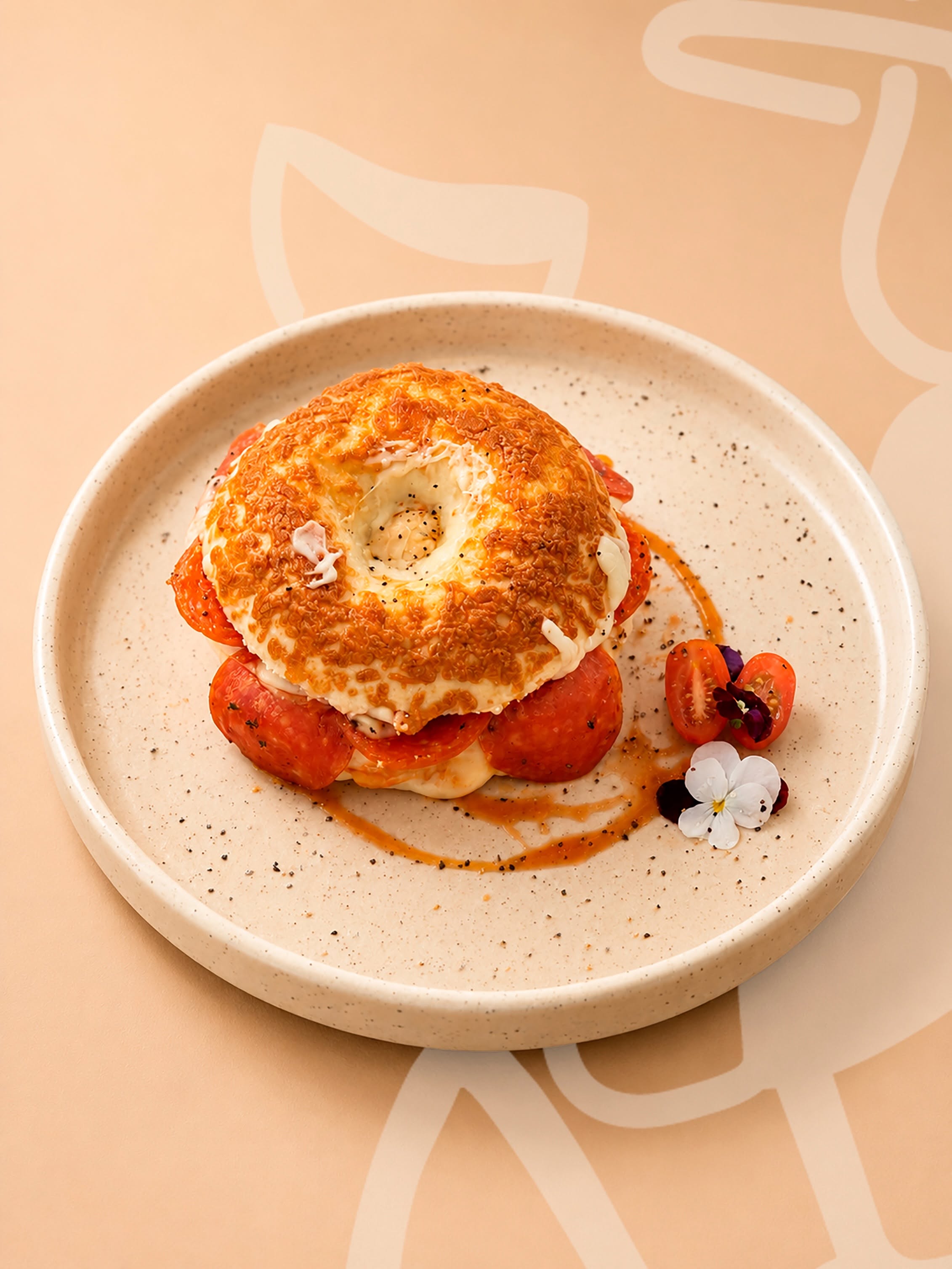 Bagel pizza con pepperoni y queso gratinado